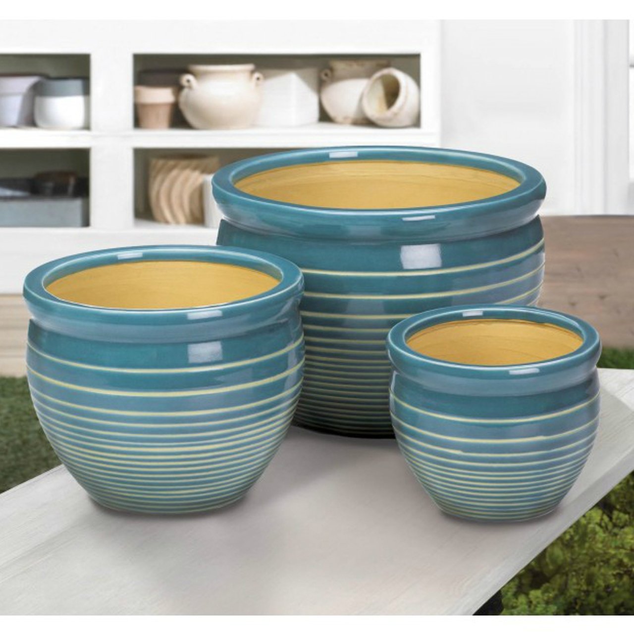 Seabreeze Ocean Blue Ceramic Planter Set
