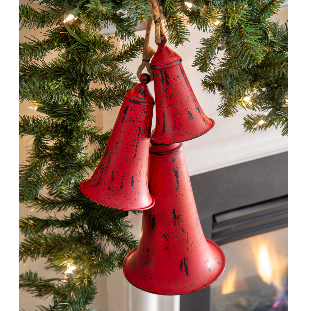 Set of Three Red Metal Holiday Bells LOW STOCK