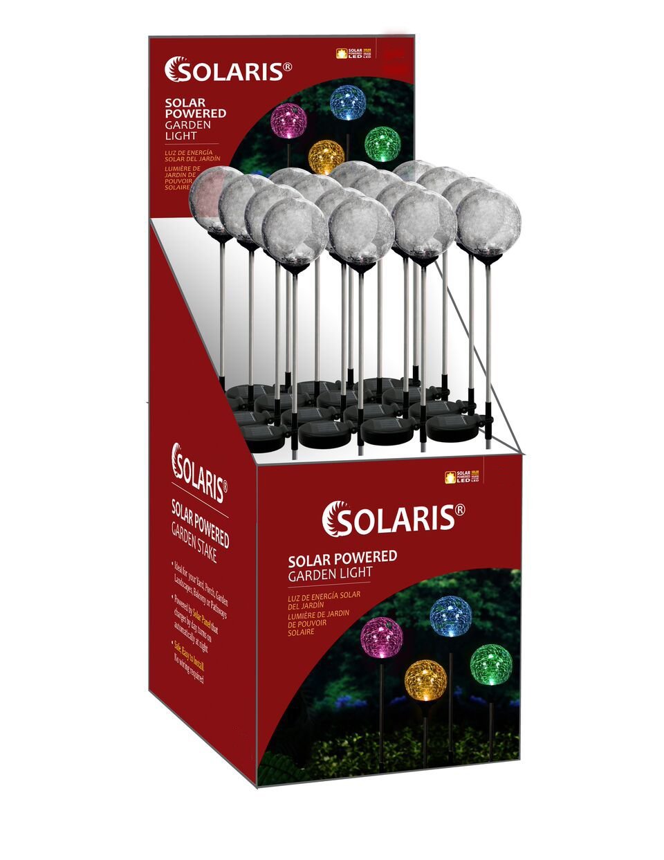 Solar Crackle Ball With Color Changing LED Stake - Display Of 16