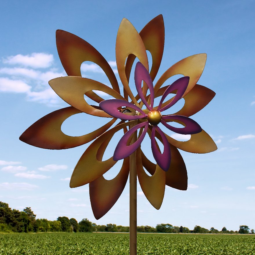Spinning Purple Flower Garden Windmill