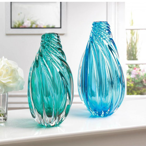 Spiral Twist Art Glass Vase - Ocean Blue