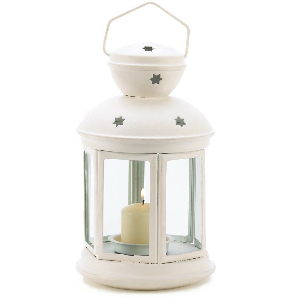 Star Cutout Candle Lantern - White