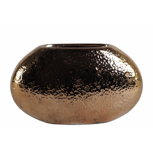 Stylish Ceramic Elliptical Vase Dimpled- Copper- Benzara