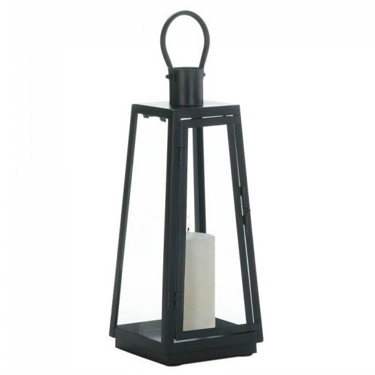 Tapered Black Metal Candle Lantern - 16 inches