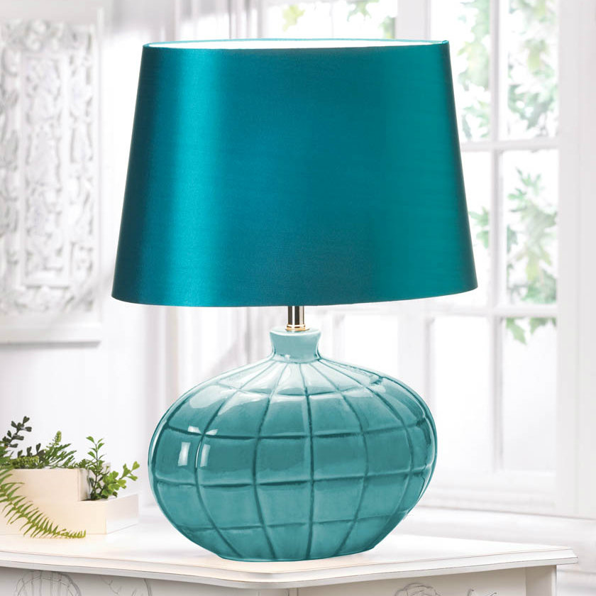 Teal Ceramic Table Lamp with Silky Shade