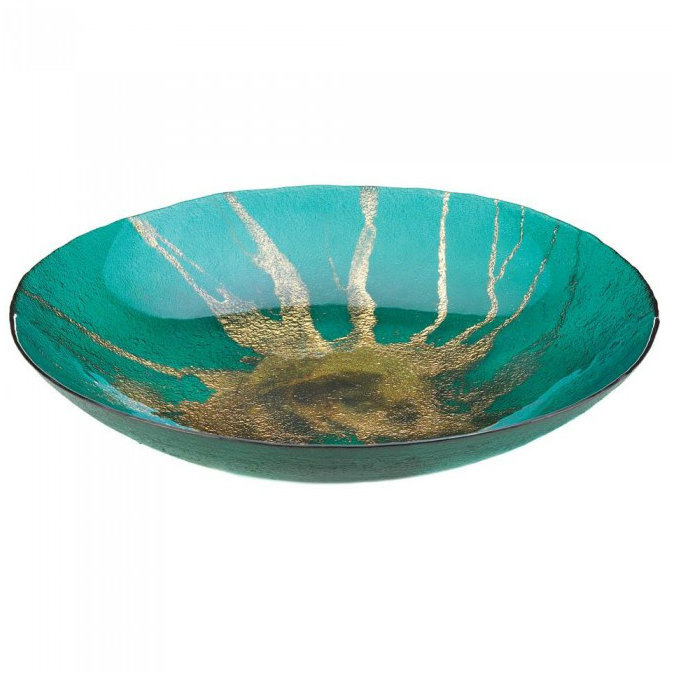 Teal and Metallic Gold Starburst Decorative Glass Bowl