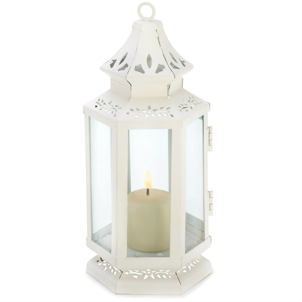 Victorian Style White Candle Lantern - 8 inches
