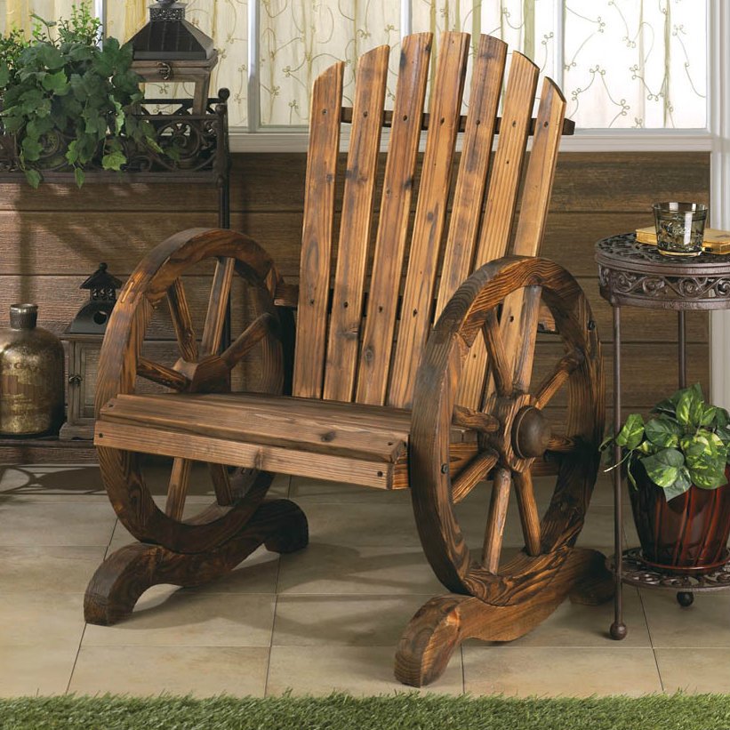Wagon Wheel Wood Adirondack-Style Garden Chair