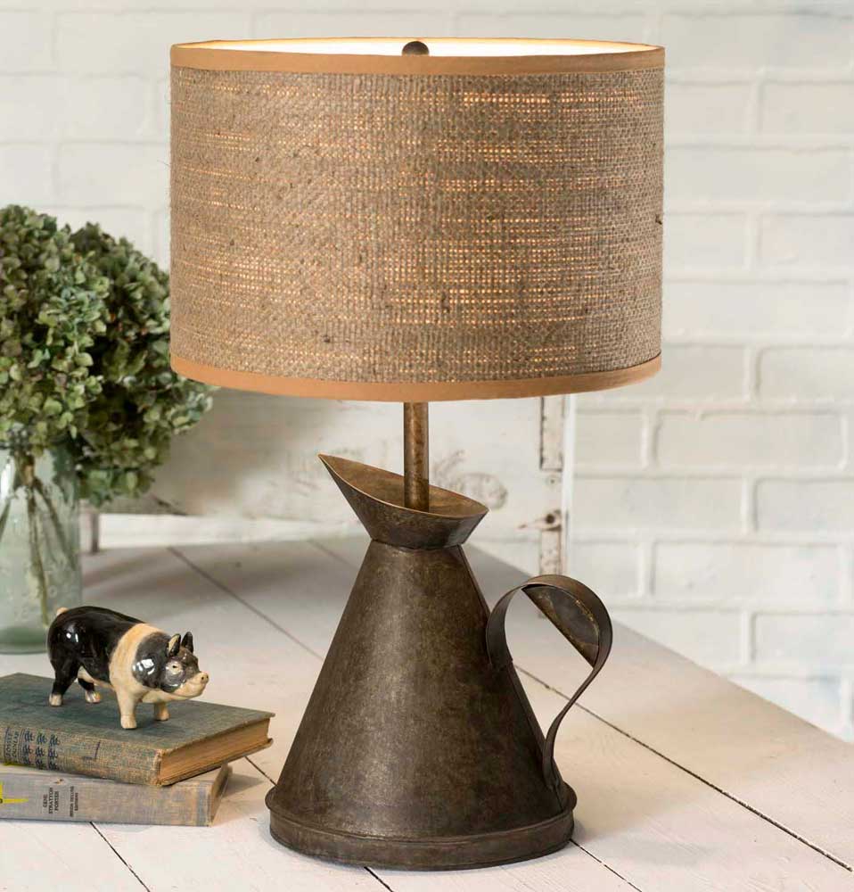 Watering Can Lamp with Burlap Shade