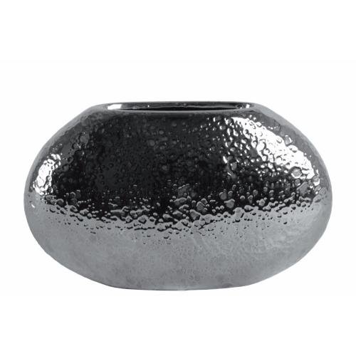 Well- Crafted Ceramic Elliptical Vase Dimpled- Silver- Benzara