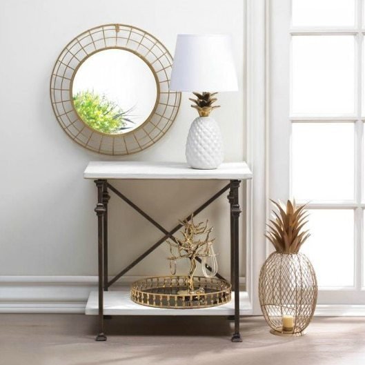 White Pineapple Lamp with Gold Leaves