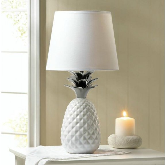 White Pineapple Lamp with Silver Leaves