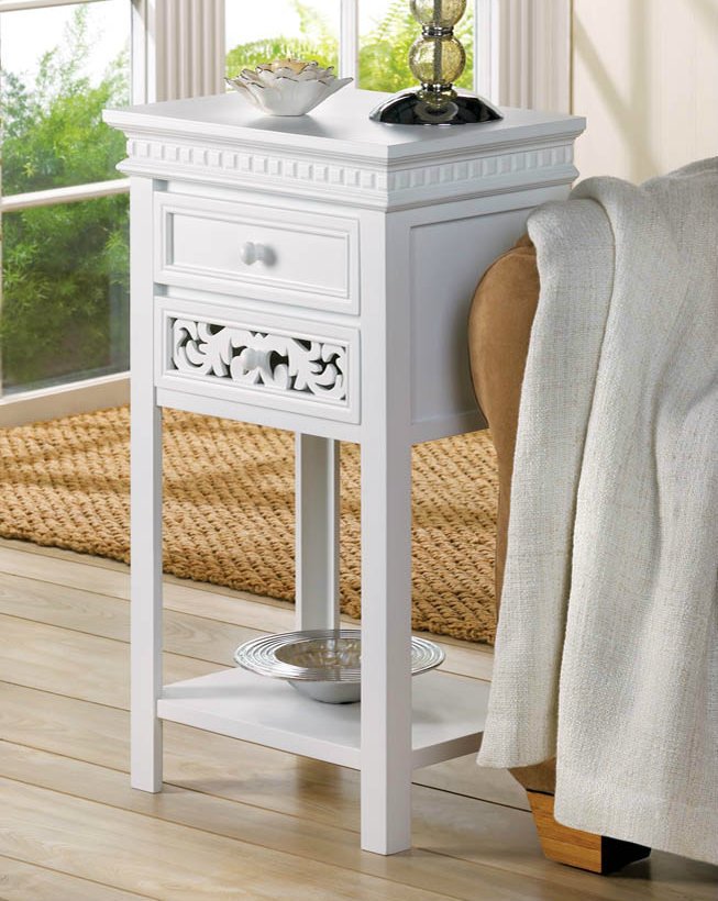 White Side Table with Double Drawers