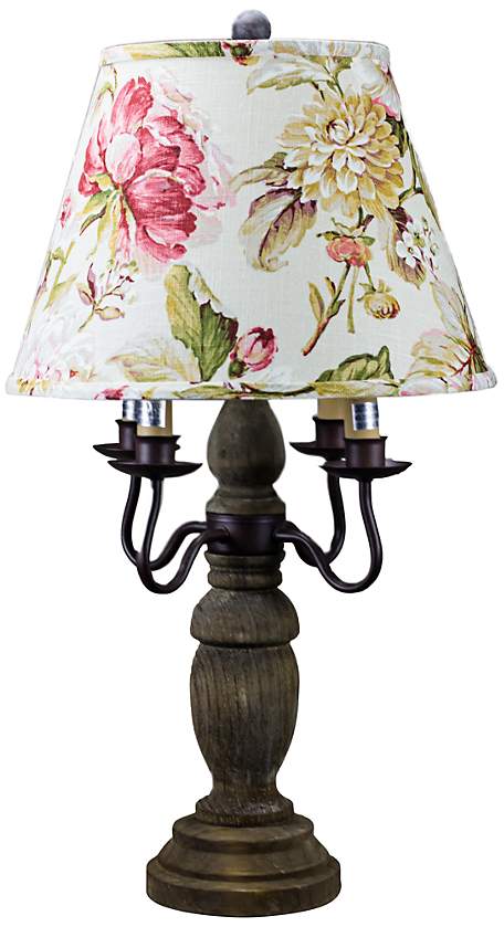 Wimberly Stain Wood Table Lamp Large Rose Floral Shade