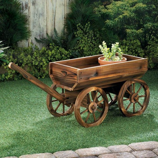 Wood Garden Wagon Plant Stand
