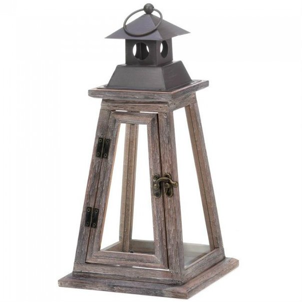 Wood Pyramid Candle Lantern 13.5 inches