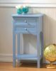 Wood Side Table with Two Drawers - Light Blue