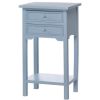 Wood Side Table with Two Drawers - Light Blue
