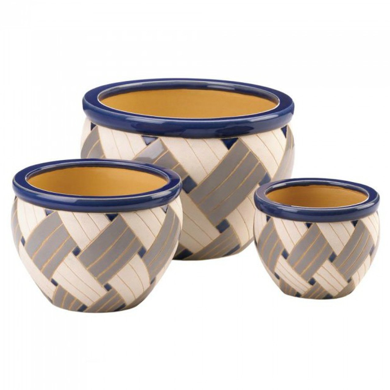 Woven Print Geometric Ceramic Planter Set
