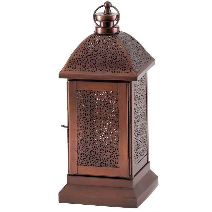 Lacy Bronzed Iron Candle Lantern - 13 inches
