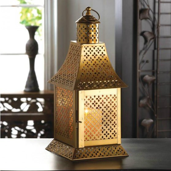 Gold Arched Roof Candle Lantern - 13.5 inches