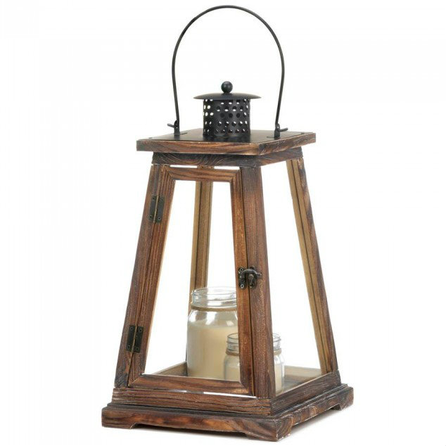 Pyramid Style Wood Candle Lantern - 17 inches