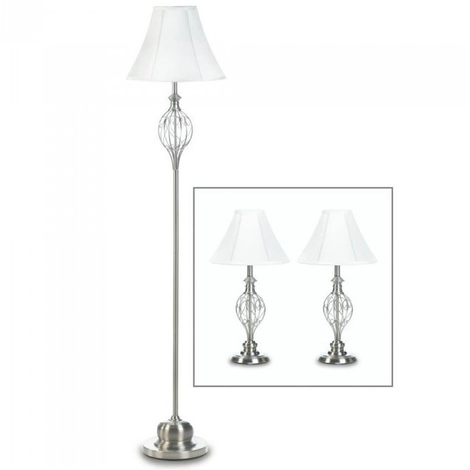 Silver Lamp Set of three with Scrollwork Detail